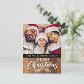 Moderne Rustic Wood Familie Foto Kerstmis Kaart (Staand voorkant)