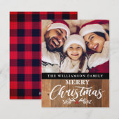 Moderne Rustic Wood Familie Foto Kerstmis Kaart (Voorkant / Achterkant)