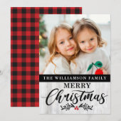 Moderne Rustic Wood Familie Foto Kerstmis Kaart (Voorkant / Achterkant)