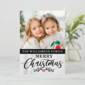 Moderne Rustic Wood Familie Foto Kerstmis Kaart (Staand voorkant)