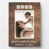 Moderne Rustic Wood First Moederdag Aangepaste fot Fotoplaat (voorkant)