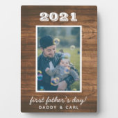 Moderne Rustic Wood First Vaderdag - Aangepaste fo Fotoplaat (voorkant)