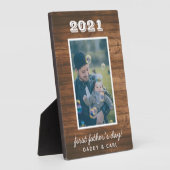 Moderne Rustic Wood First Vaderdag - Aangepaste fo Fotoplaat (Zijkant)