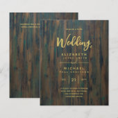 Moderne Rustic Wood Gold Budget Wedding Invites (Voorkant / Achterkant)