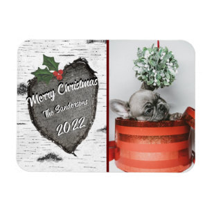 Moderne Rustic Wood Heart Family Photo Holiday Magneet
