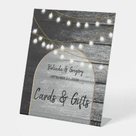 Moderne Rustic Wood Lights Wedding Cards & Gifts Reclamebord Met Voetstuk