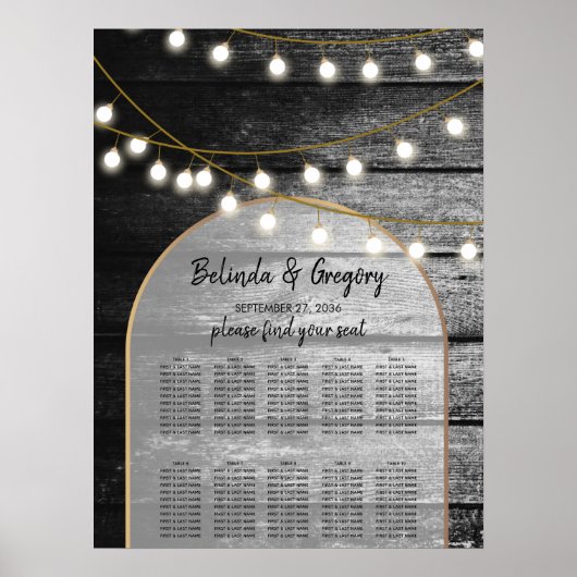 Moderne Rustic Wood Lights Wedding Seating Chart Poster (Voorkant)