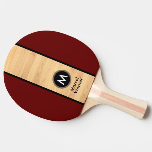 Moderne Rustic Wood Monogram Tafeltennisbatje (Zijkant)