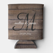 Moderne Rustic Wood Monogram-weddenschap Blikjeskoeler (Voorkant)