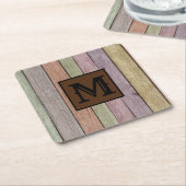 Moderne Rustic Wood Plank Monogram Kartonnen Onderzetters (Schuin)