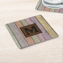 Moderne Rustic Wood Plank Monogram Kartonnen Onderzetters