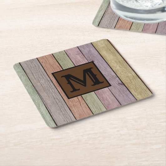 Moderne Rustic Wood Plank Monogram Kartonnen Onderzetters (Schuin)