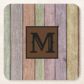 Moderne Rustic Wood Plank Monogram Kartonnen Onderzetters (Voorkant)