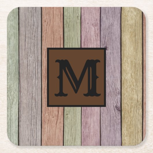 Moderne Rustic Wood Plank Monogram Kartonnen Onderzetters (Voorkant)