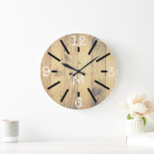 Moderne Rustic Wood Print & Black Marks Grote Klok (Huis)