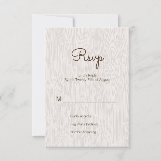 Moderne Rustic Woodgrain Wedding RSVP Kaart (Voorkant)