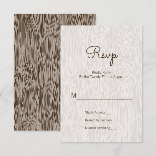 Moderne Rustic Woodgrain Wedding RSVP Kaart (Voorkant / Achterkant)