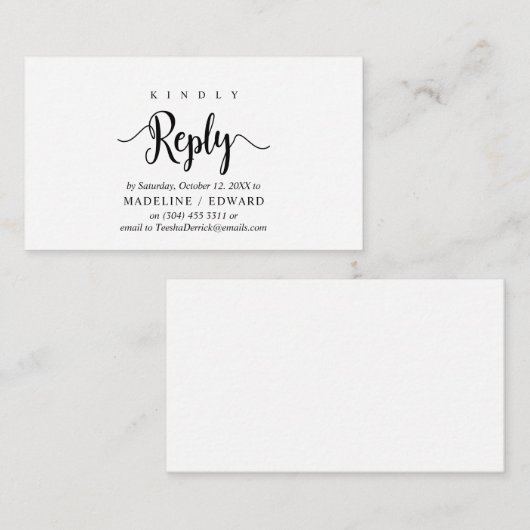 Moderne Rustic, zwart Manuscript, RSVP antwoordt Informatiekaartje (Voorkant / Achterkant)