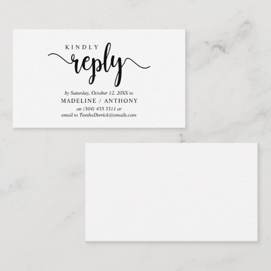 Moderne Rustic, zwart Manuscript, RSVP antwoordt Informatiekaartje (Voorkant / Achterkant)