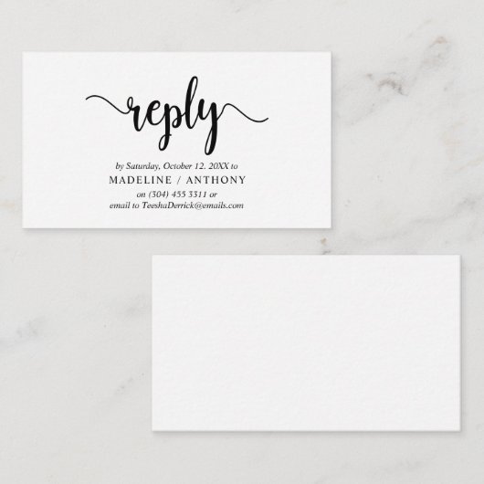 Moderne Rustic, zwart Manuscript, RSVP antwoordt Informatiekaartje (Voorkant / Achterkant)