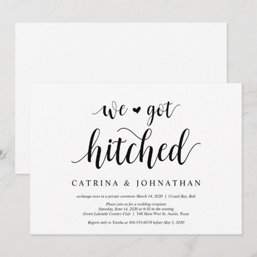 Moderne Rustic, Zwart schrift, Trouw Elopement Kaart (Voorkant / Achterkant)