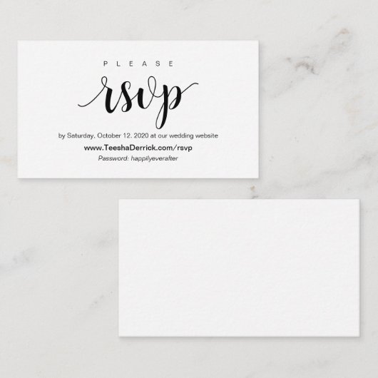Moderne Rustic, zwart Script, online RSVP-behuizin Informatiekaartje (Voorkant / Achterkant)