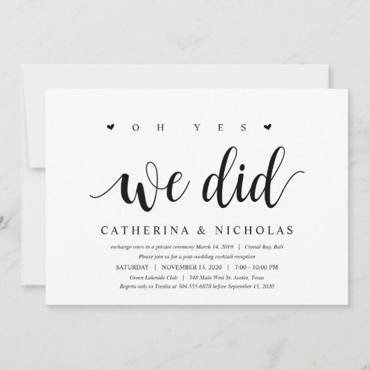 Moderne Rustic, Zwarte Script, Trouw Elopement Kaart (Voorkant)