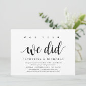 Moderne Rustic, Zwarte Script, Trouw Elopement Kaart (Staand voorkant)