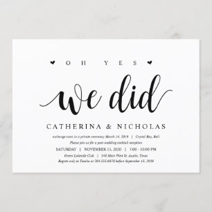 Moderne Rustic, Zwarte Script, Trouw Elopement Kaart