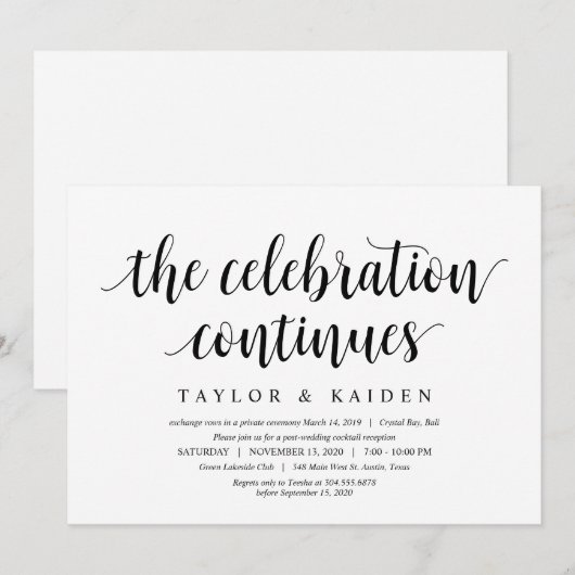 Moderne Rustic, Zwarte Script, Trouw Elopement Kaart (Voorkant / Achterkant)