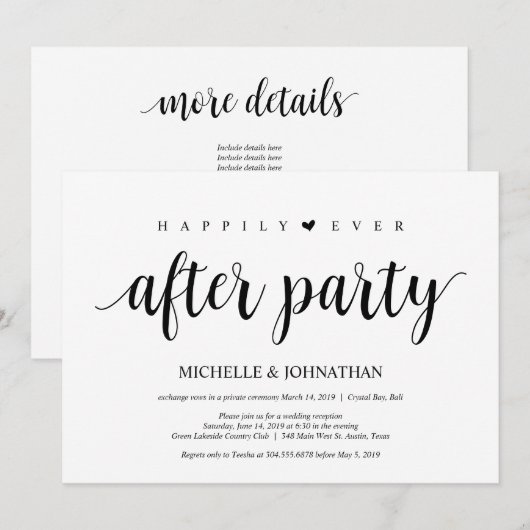 Moderne Rustic, Zwarte script, Trouw Elopement Kaart (Voorkant / Achterkant)