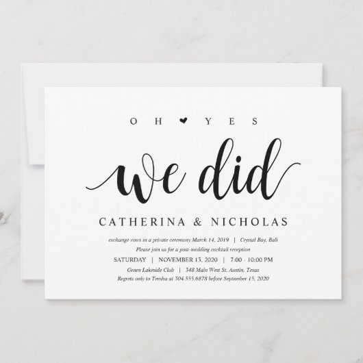 Moderne Rustic, Zwarte Script, Trouw Elopement Kaart (Voorkant)