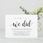 Moderne Rustic, Zwarte Script, Trouw Elopement Kaart (Staand voorkant)