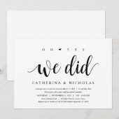 Moderne Rustic, Zwarte Script, Trouw Elopement Kaart (Voorkant / Achterkant)