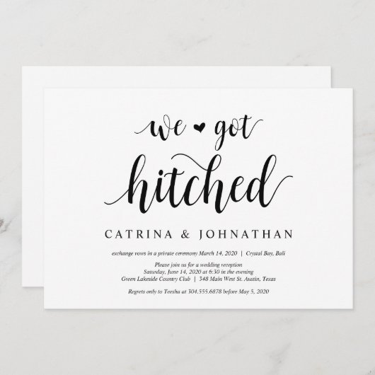 Moderne Rustic, Zwarte script, Trouw Elopement Kaart (Voorkant / Achterkant)