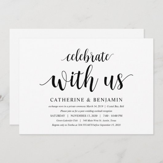 Moderne Rustic, Zwarte Script, Trouw Elopement Kaart (Voorkant / Achterkant)