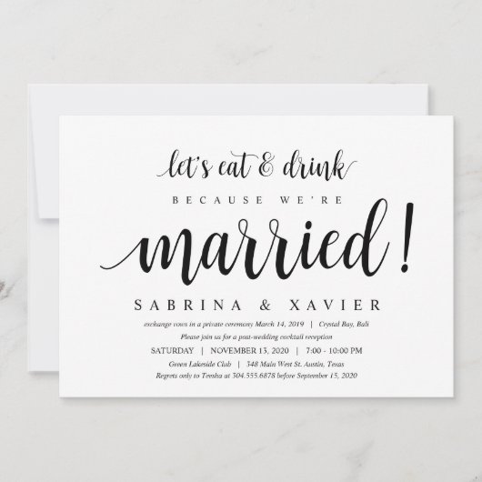 Moderne Rustic, Zwarte Script, Trouw Elopement Kaart (Voorkant)