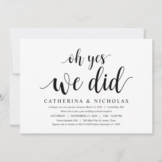 Moderne Rustic, Zwarte Script, Trouw Elopement Kaart (Voorkant)