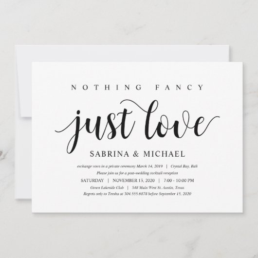 Moderne Rustic, Zwarte Script, Trouw Elopement Kaart (Voorkant)