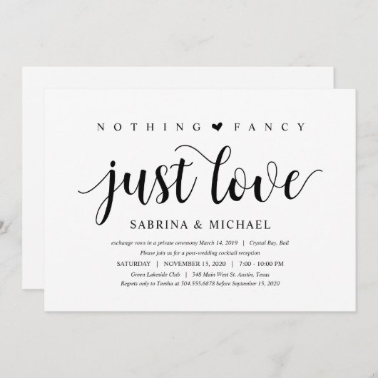 Moderne Rustic, Zwarte Script, Trouw Elopement Kaart (Voorkant / Achterkant)