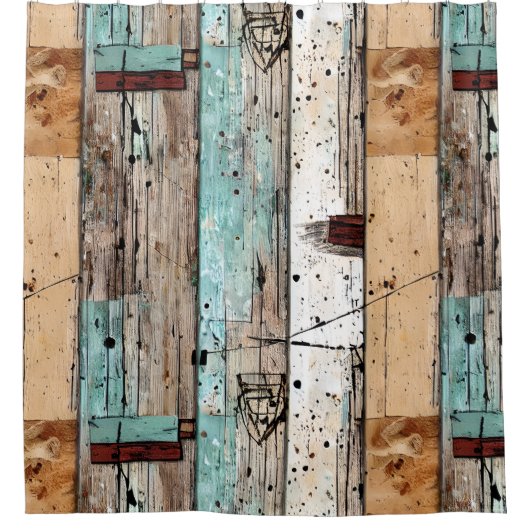 Moderne rustiek geschilderd hout Landelijke stijl  Douchegordijn (Voorkant)