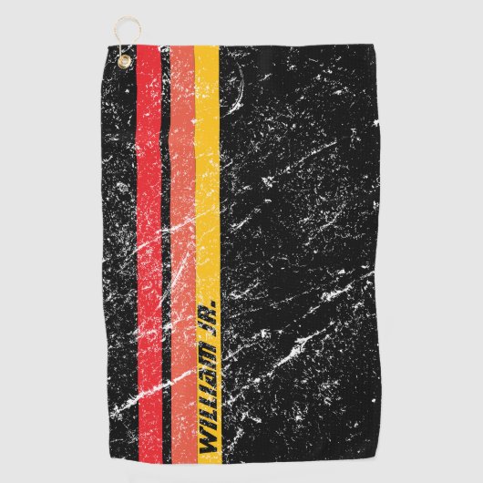 Moderne Rustieke Aangepaste Naam | Rood Oranje Gel Golfhanddoek (Voorkant)