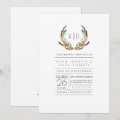 Moderne rustieke Antler Waterverf | bruiloft uitno Kaart (Voorkant / Achterkant)