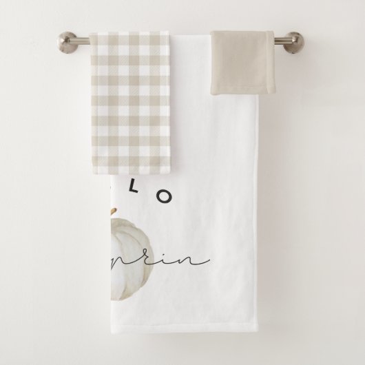Moderne Rustieke Aquarel Witte Pompoen Bad Handdoek (Insitu)