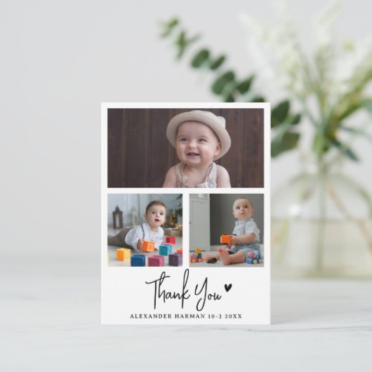 Moderne & Rustieke Baby Shower Bedankt Foto Briefkaart (Staand voorkant)