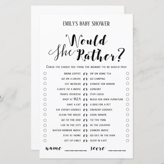 Moderne Rustieke Baby Shower Spel PRINTED (Voorkant / Achterkant)