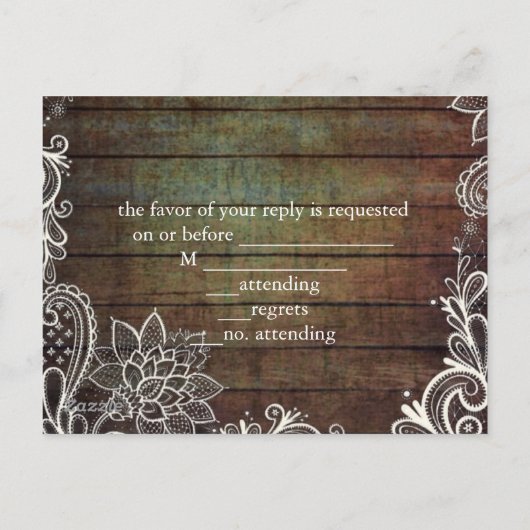moderne rustieke barnwood kant land bruiloft RSVP Uitnodiging Briefkaart (Achterkant)