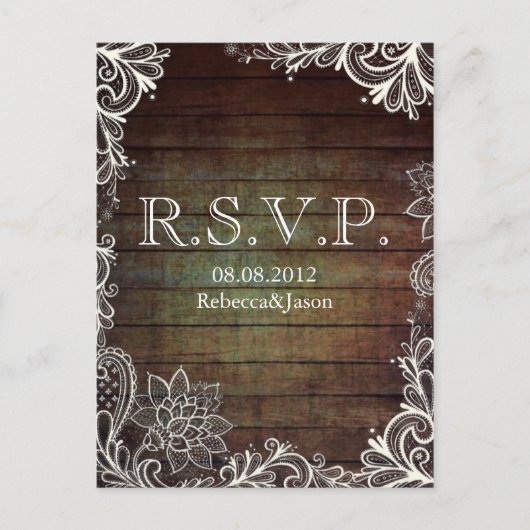 moderne rustieke barnwood kant land bruiloft RSVP Uitnodiging Briefkaart (Voorkant)