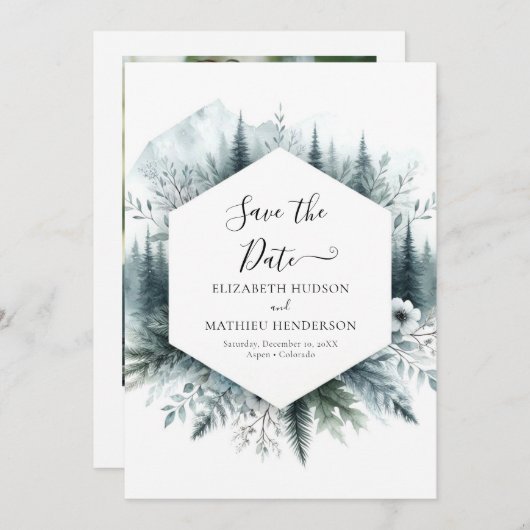 Moderne rustieke berg bruiloft save the date (Voorkant / Achterkant)