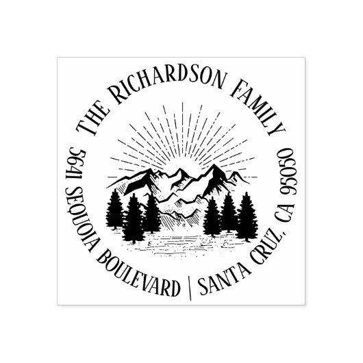 Moderne rustieke bergen familienaam retouradres rubberstempel (Afrduk)